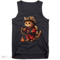 Funny Cat Firefighter Tank Top thumb 0