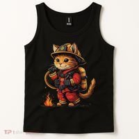 Funny Cat Firefighter Tank Top thumb 2