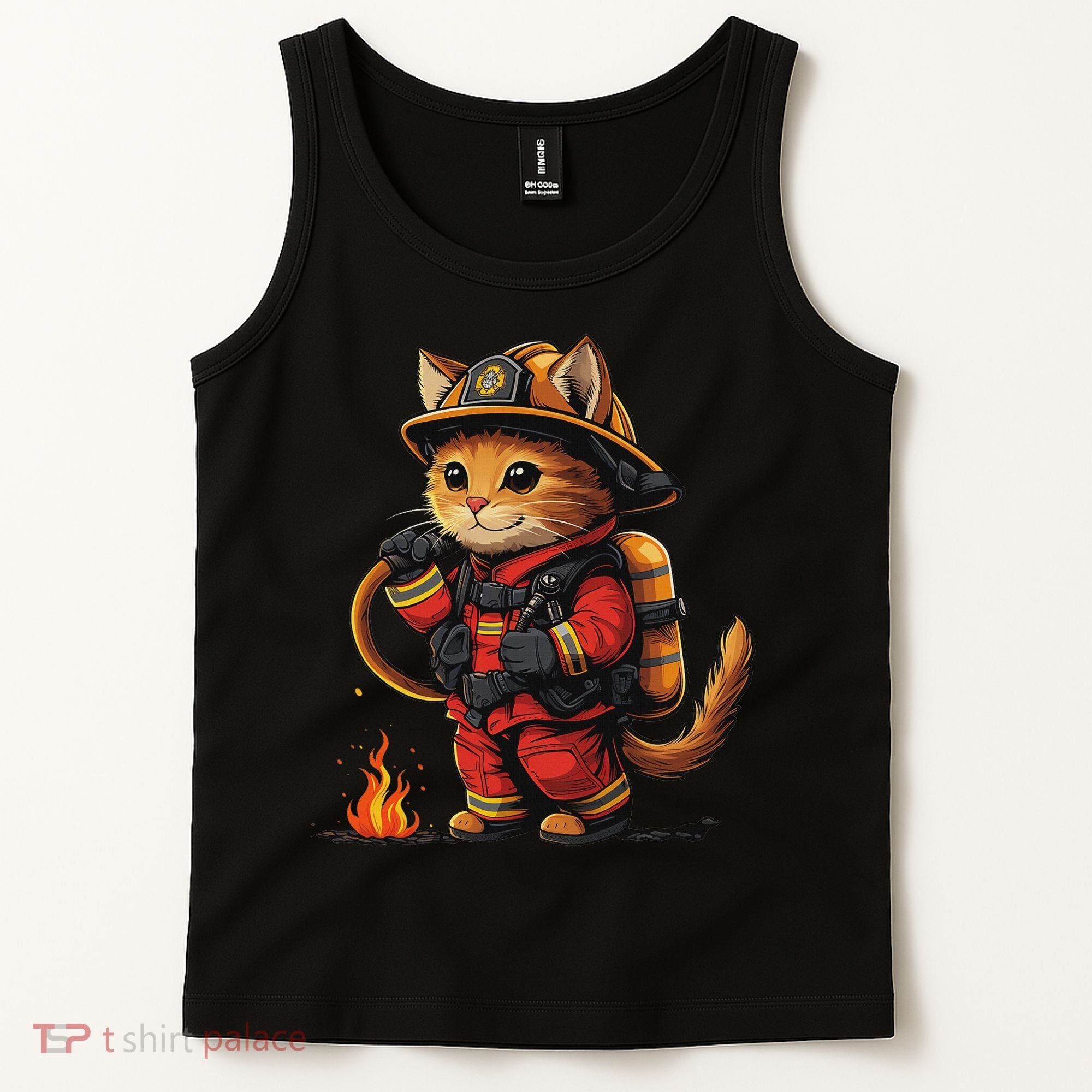Funny Cat Firefighter Tank Top