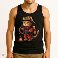 Funny Cat Firefighter Tank Top thumb 3
