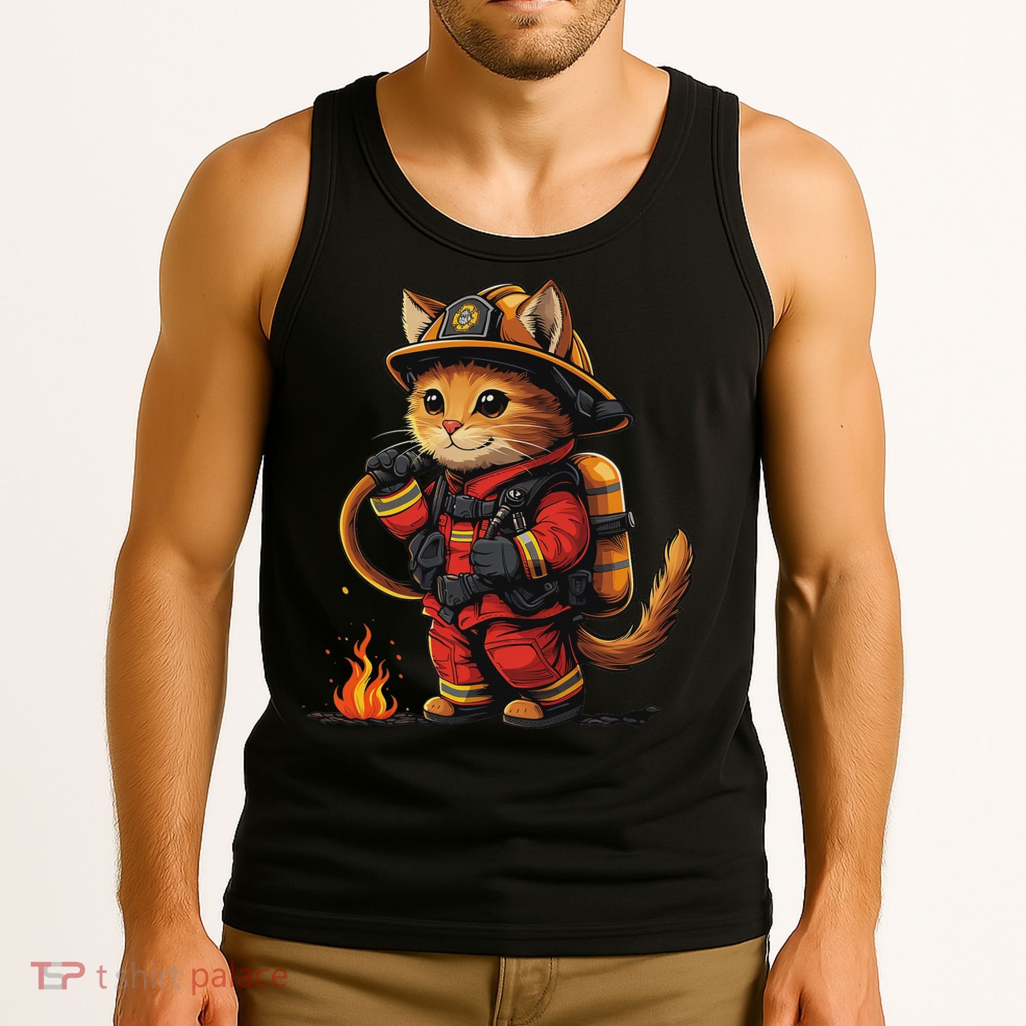 Funny Cat Firefighter Tank Top