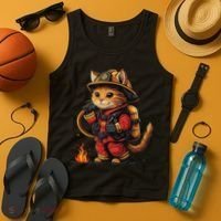Funny Cat Firefighter Tank Top thumb 4