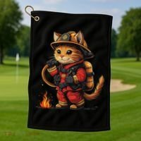 Funny Cat Firefighter Golf Towel thumb 1