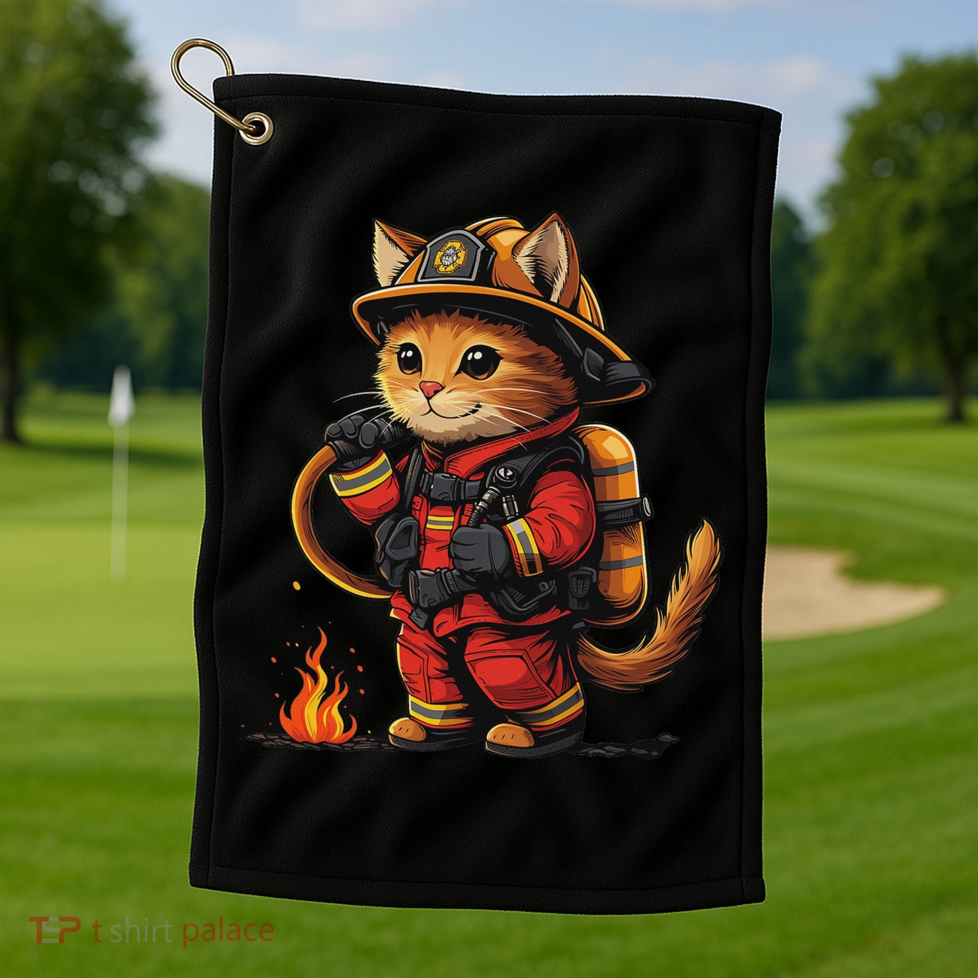 Funny Cat Firefighter Golf Towel