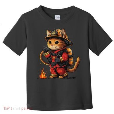 Funny Cat Firefighter Toddler T-Shirt