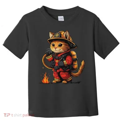 Funny Cat Firefighter Toddler T-Shirt