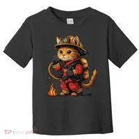 Funny Cat Firefighter Toddler T-Shirt thumb 0