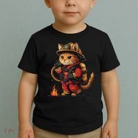 Funny Cat Firefighter Toddler T-Shirt thumb 2