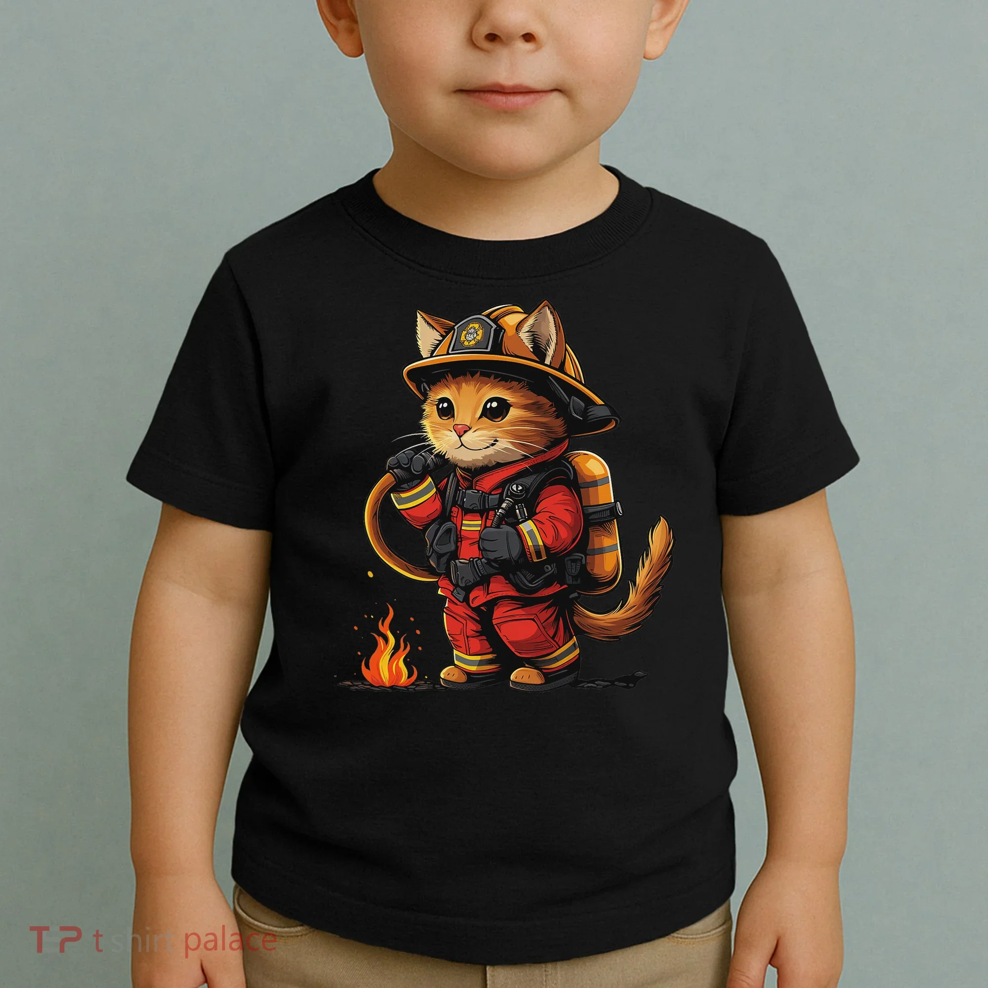 Funny Cat Firefighter Toddler T-Shirt