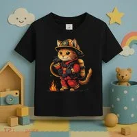 Funny Cat Firefighter Toddler T-Shirt thumb 3