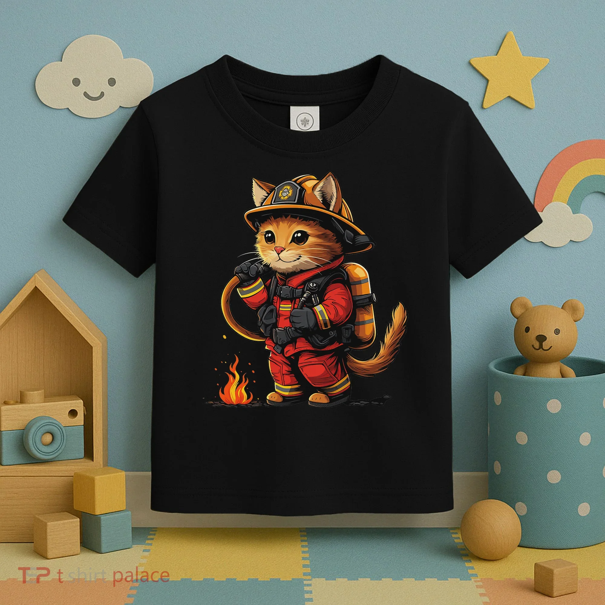 Funny Cat Firefighter Toddler T-Shirt