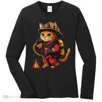Funny Cat Firefighter Women's Long Sleeve Shirt thumb 0
