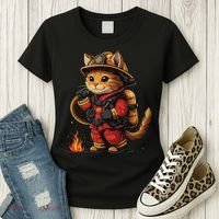 Funny Cat Firefighter Women's T-Shirt thumb 3