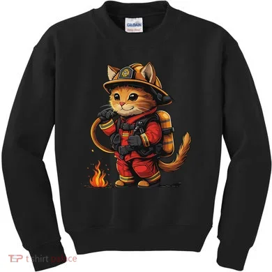 Funny Cat Firefighter Kids Sweatshirt