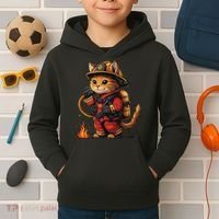 Funny Cat Firefighter Kids Hoodie thumb 2