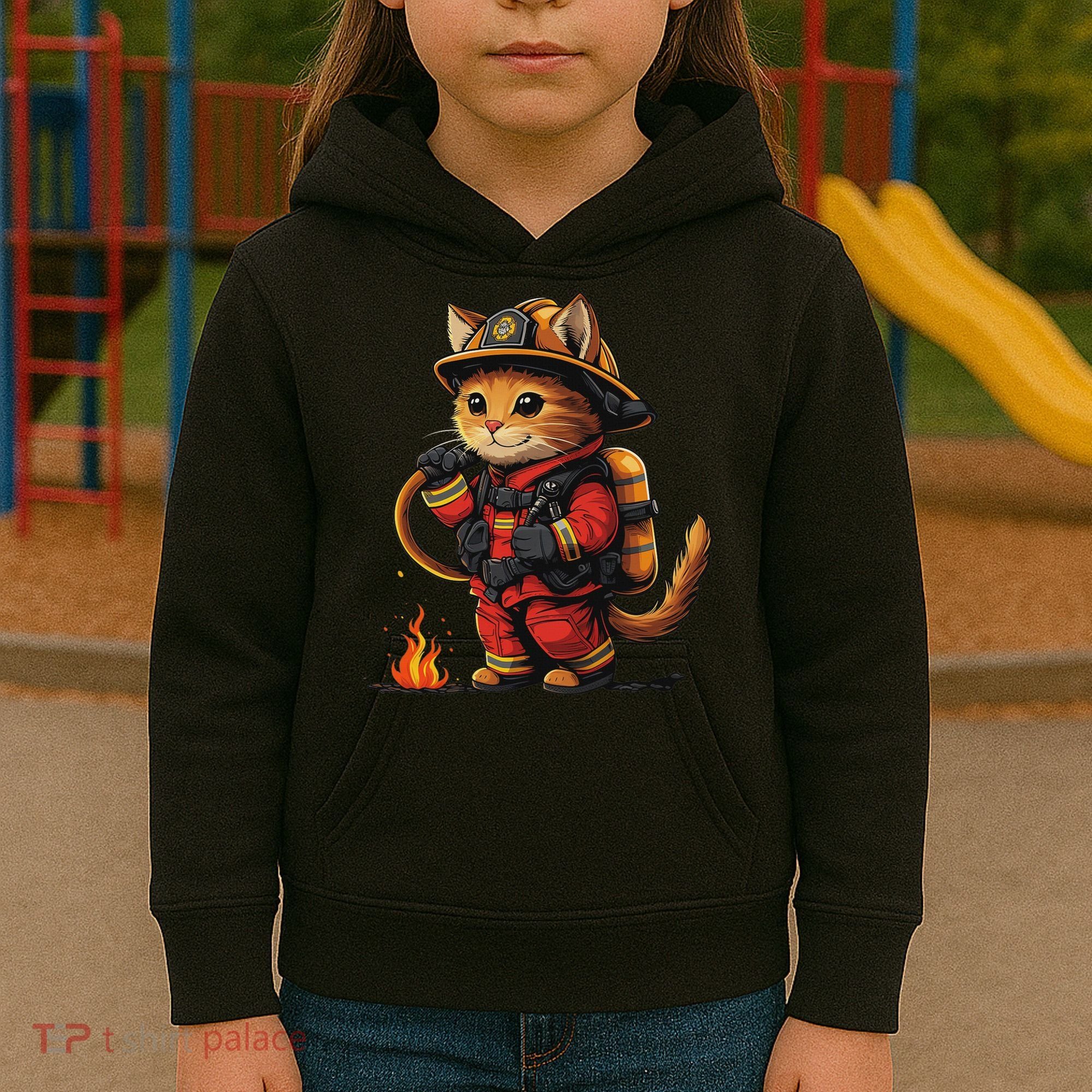 Funny Cat Firefighter Kids Hoodie
