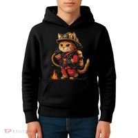 Funny Cat Firefighter Kids Hoodie thumb 4
