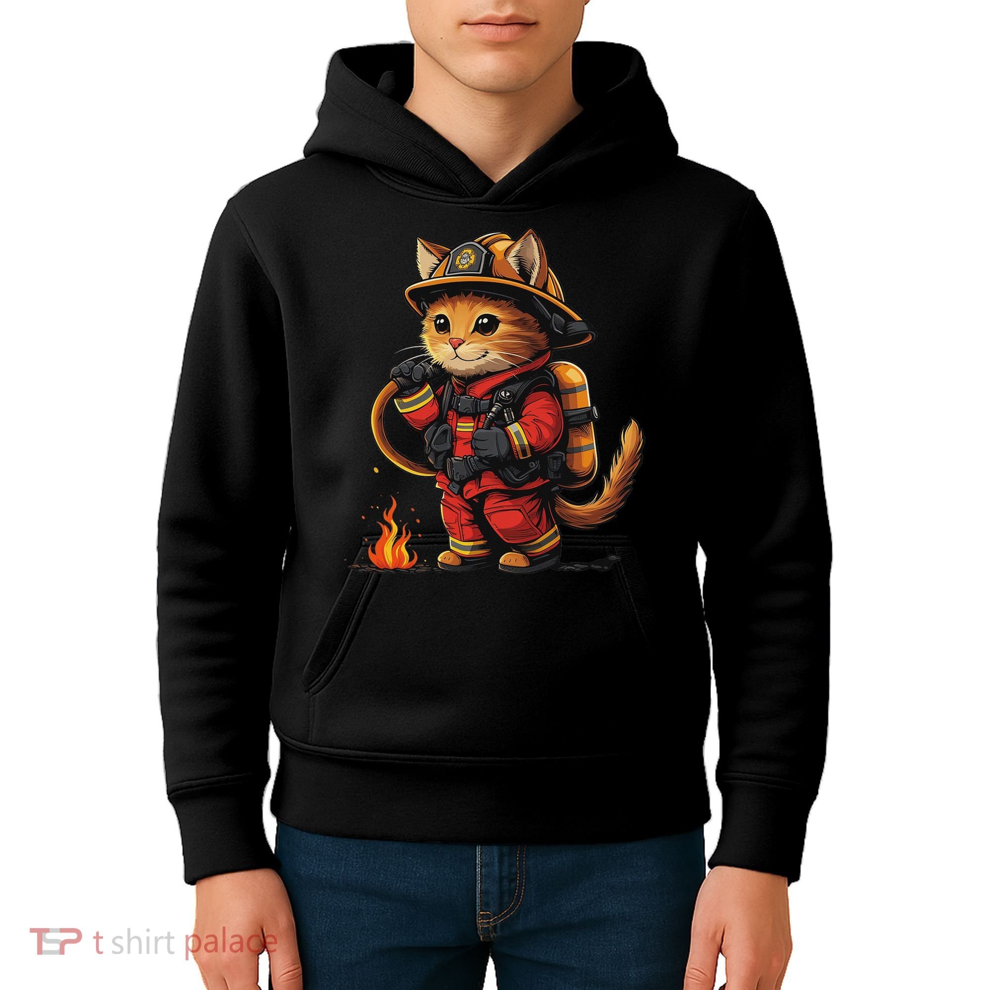 Funny Cat Firefighter Kids Hoodie