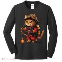 Funny Cat Firefighter Kids Long Sleeve Shirt thumb 0