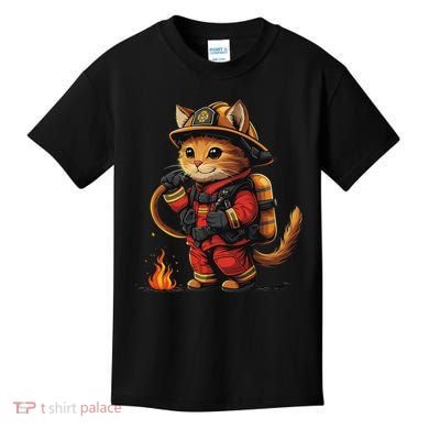 Funny Cat Firefighter Kids T-Shirt
