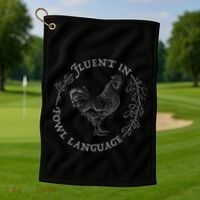 Funny Chicken Fluent In Fowl Language Retro Style Golf Towel thumb 1