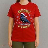 Funny Christmas F CAW F Crow T-Shirt thumb 4