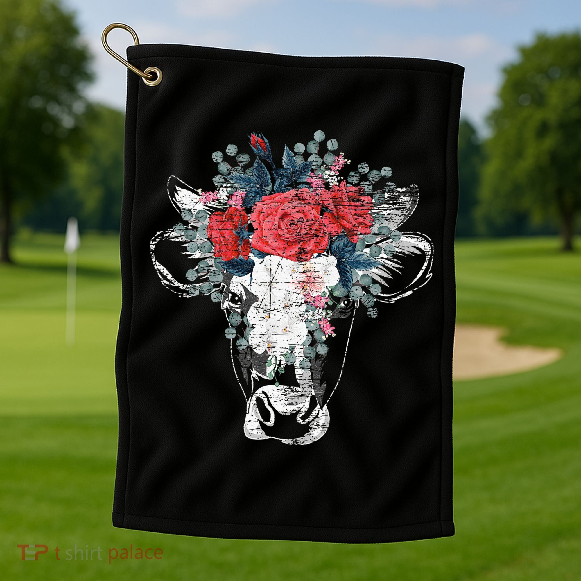 Flower Cow Golf Towel
