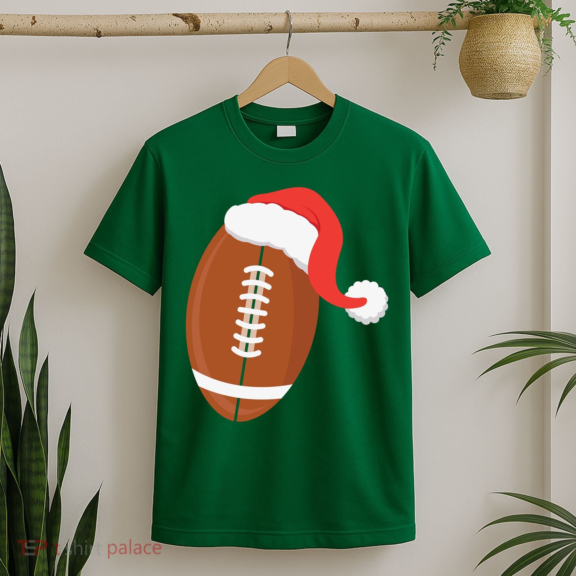Football Christmas Funny Santa Hat Xmas Sports Holiday T-Shirt