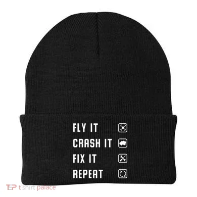 Fly Crash Fix Repeat Drone Pilot Cute Gift Beanie