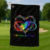 Fight Cancer Feather Ribbons Cool Gift Golf Towel thumb 1