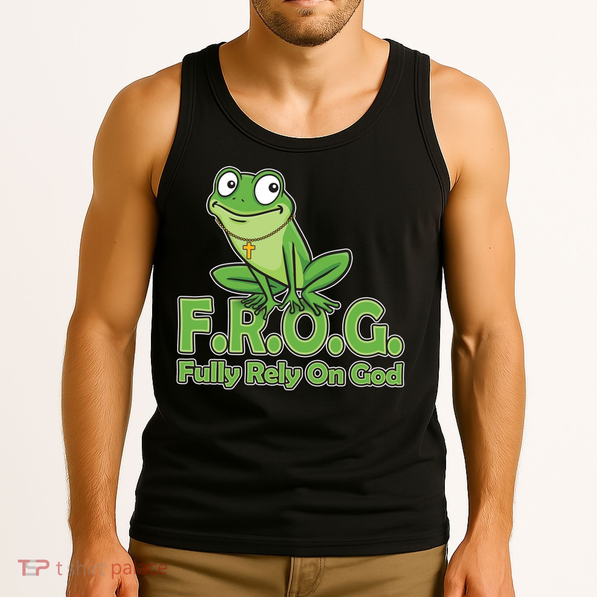Funny Christian FROG Fully Rely On God Tank Top