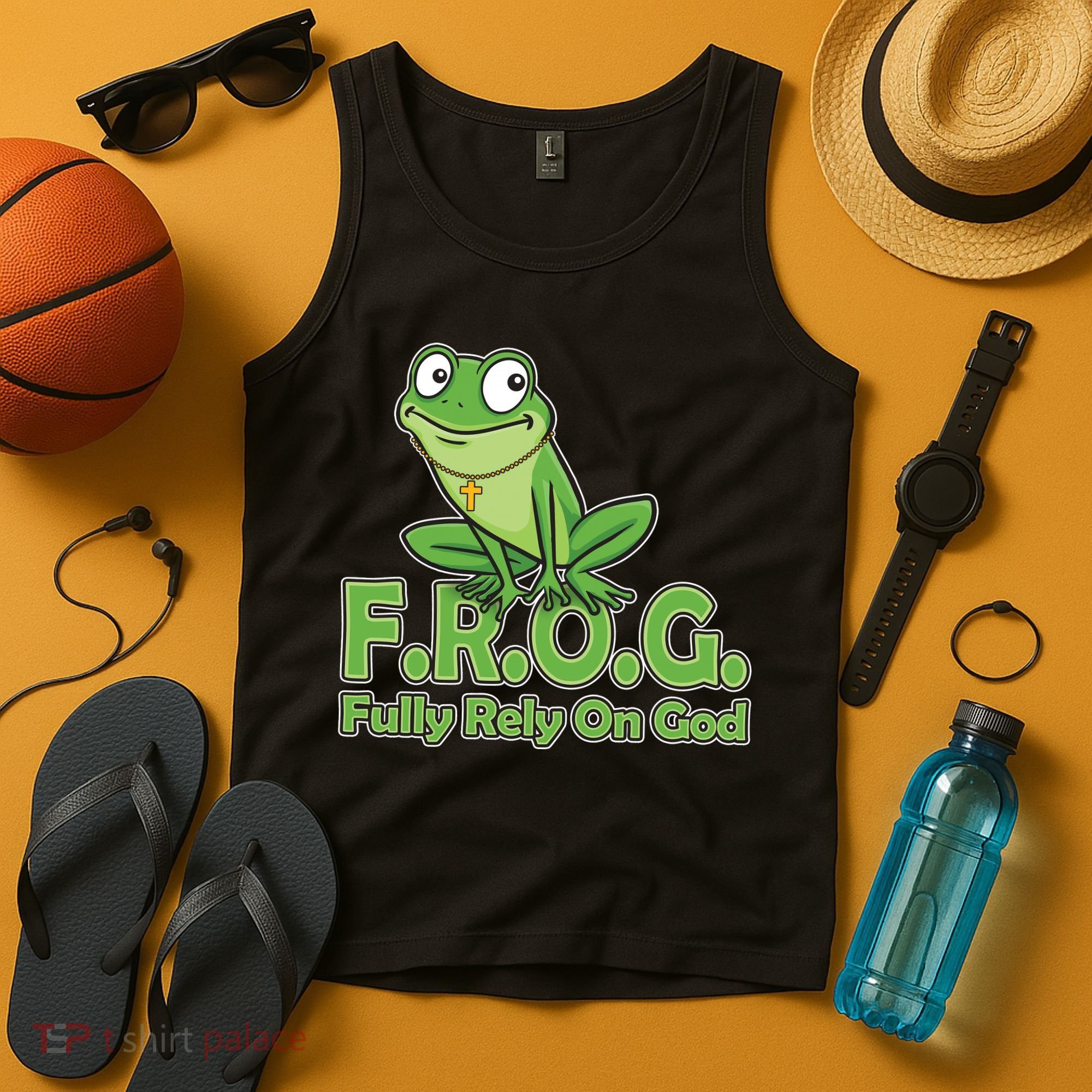 Funny Christian FROG Fully Rely On God Tank Top
