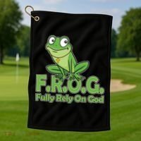 Funny Christian FROG Fully Rely On God Golf Towel thumb 1