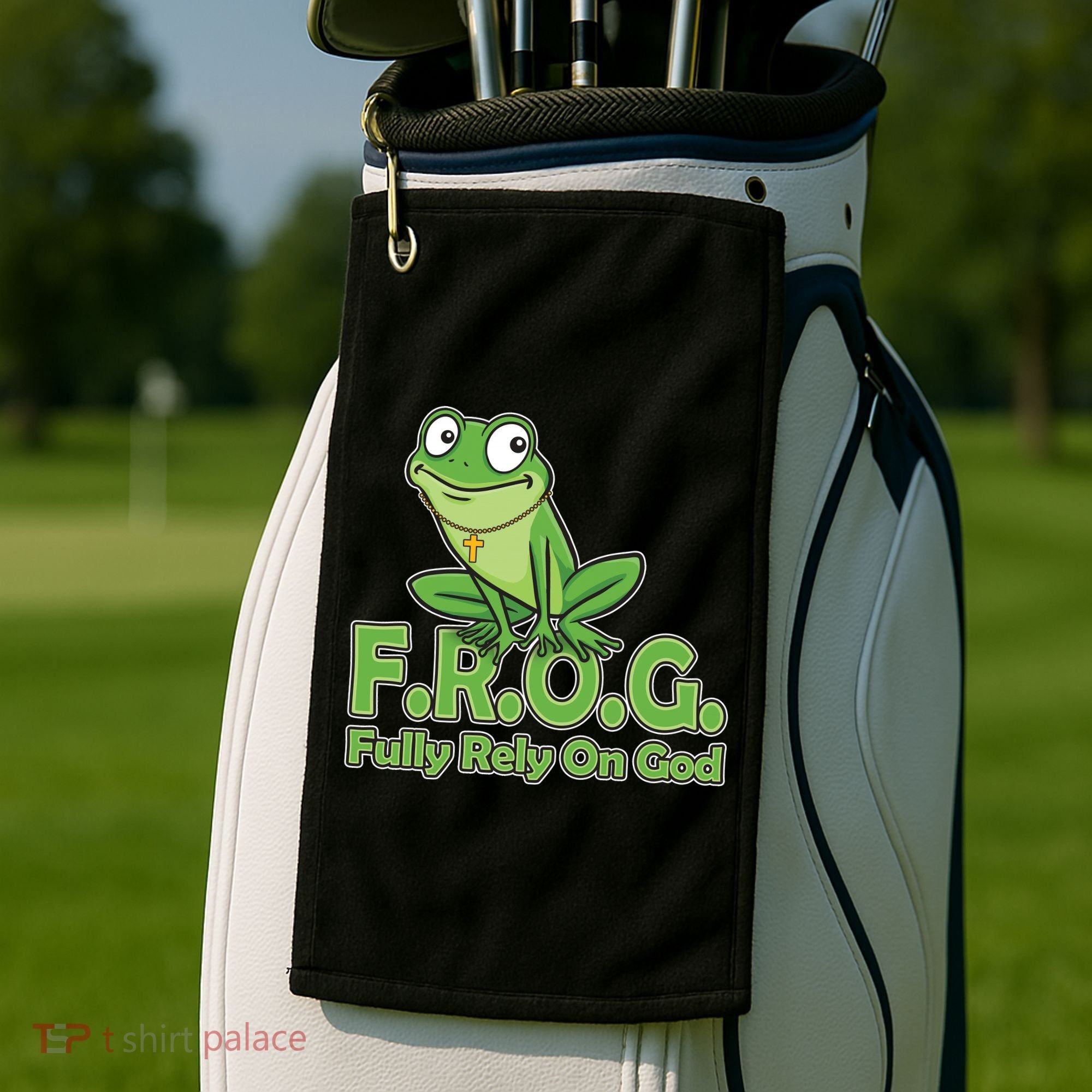 Funny Christian FROG Fully Rely On God Golf Towel