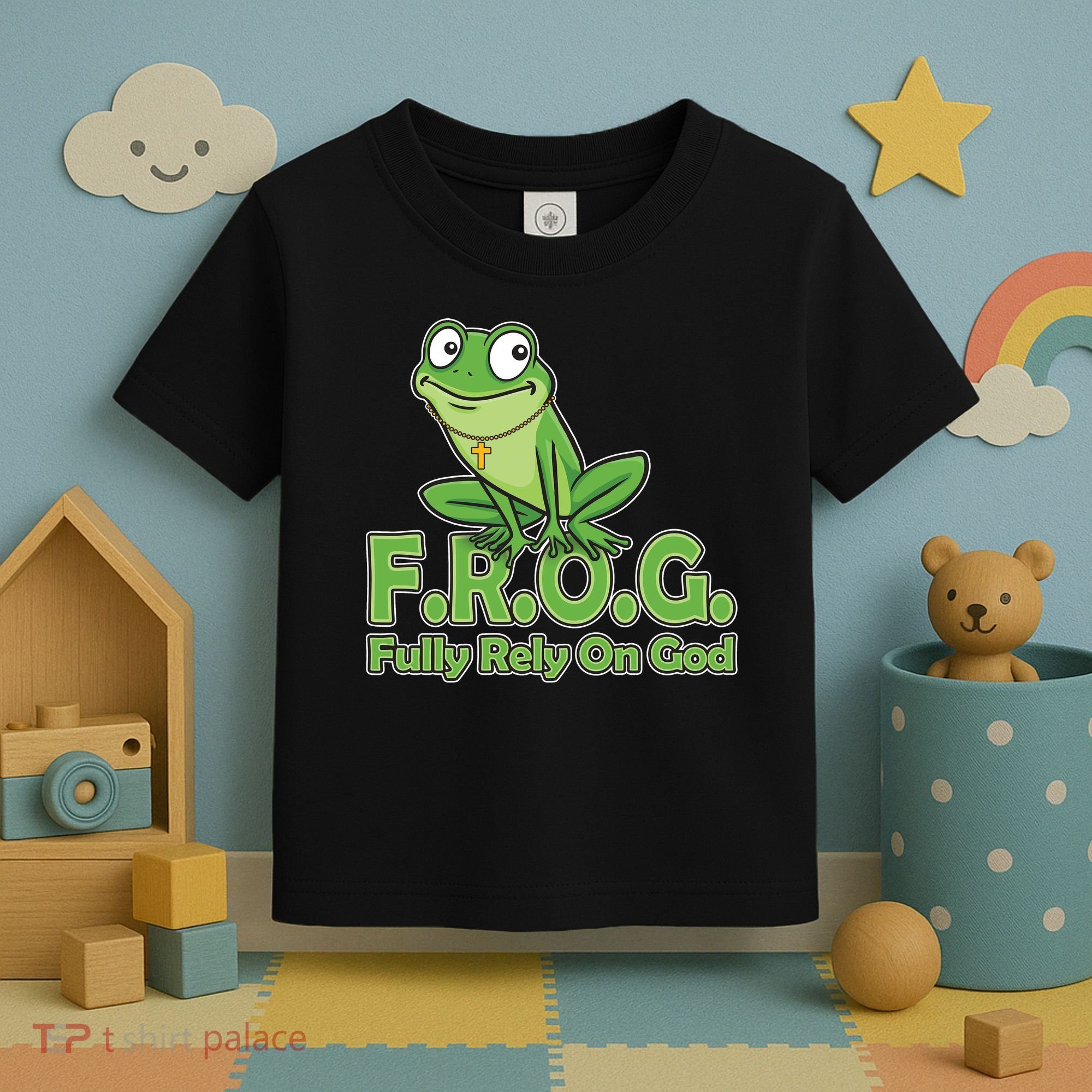 Funny Christian FROG Fully Rely On God Toddler T-Shirt
