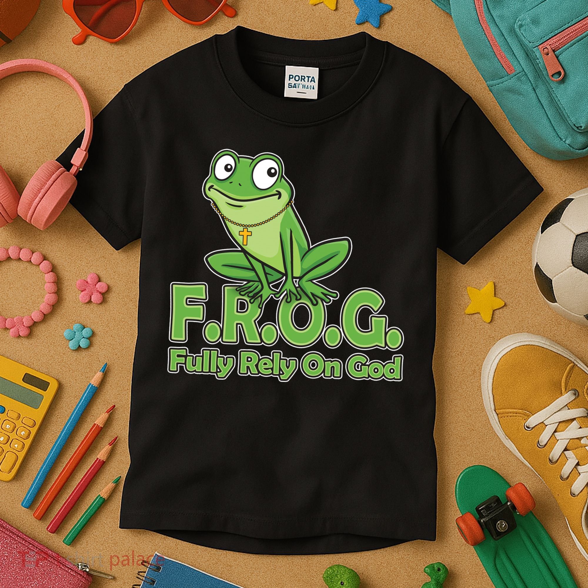 Funny Christian FROG Fully Rely On God Kids T-Shirt