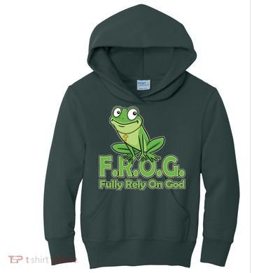 Funny Christian FROG Fully Rely On God Kids Hoodie