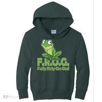 Funny Christian FROG Fully Rely On God Kids Hoodie thumb 0