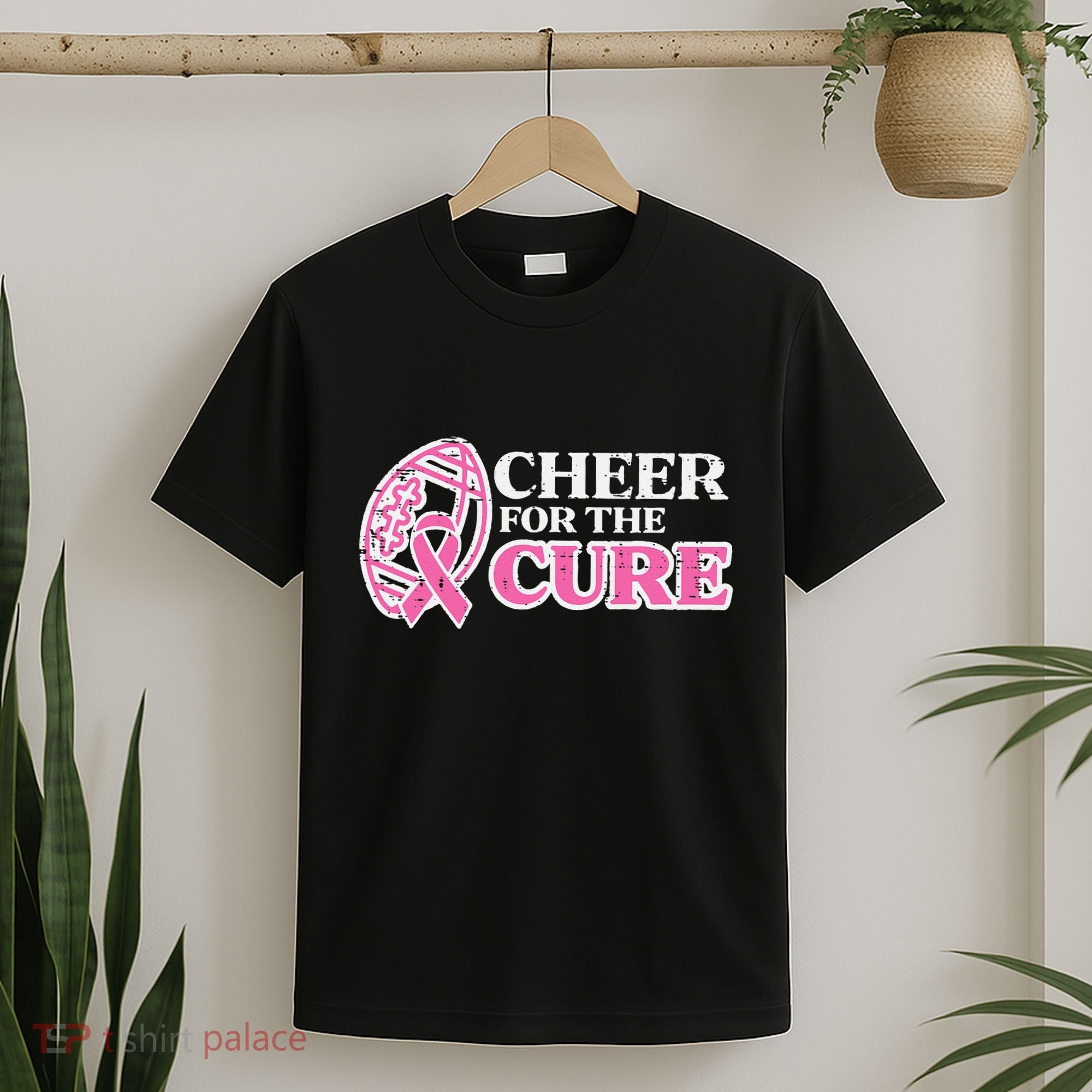 Football Cheer For The Cure Breast Cancer Awareness Ribbon T-Shirt
