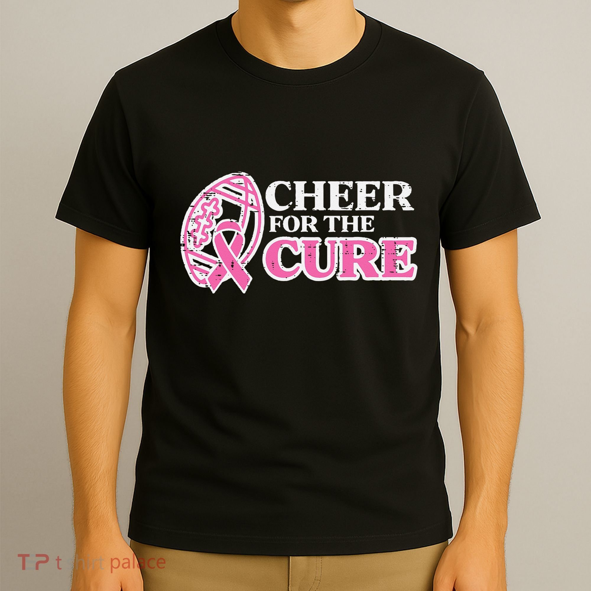 Football Cheer For The Cure Breast Cancer Awareness Ribbon T-Shirt