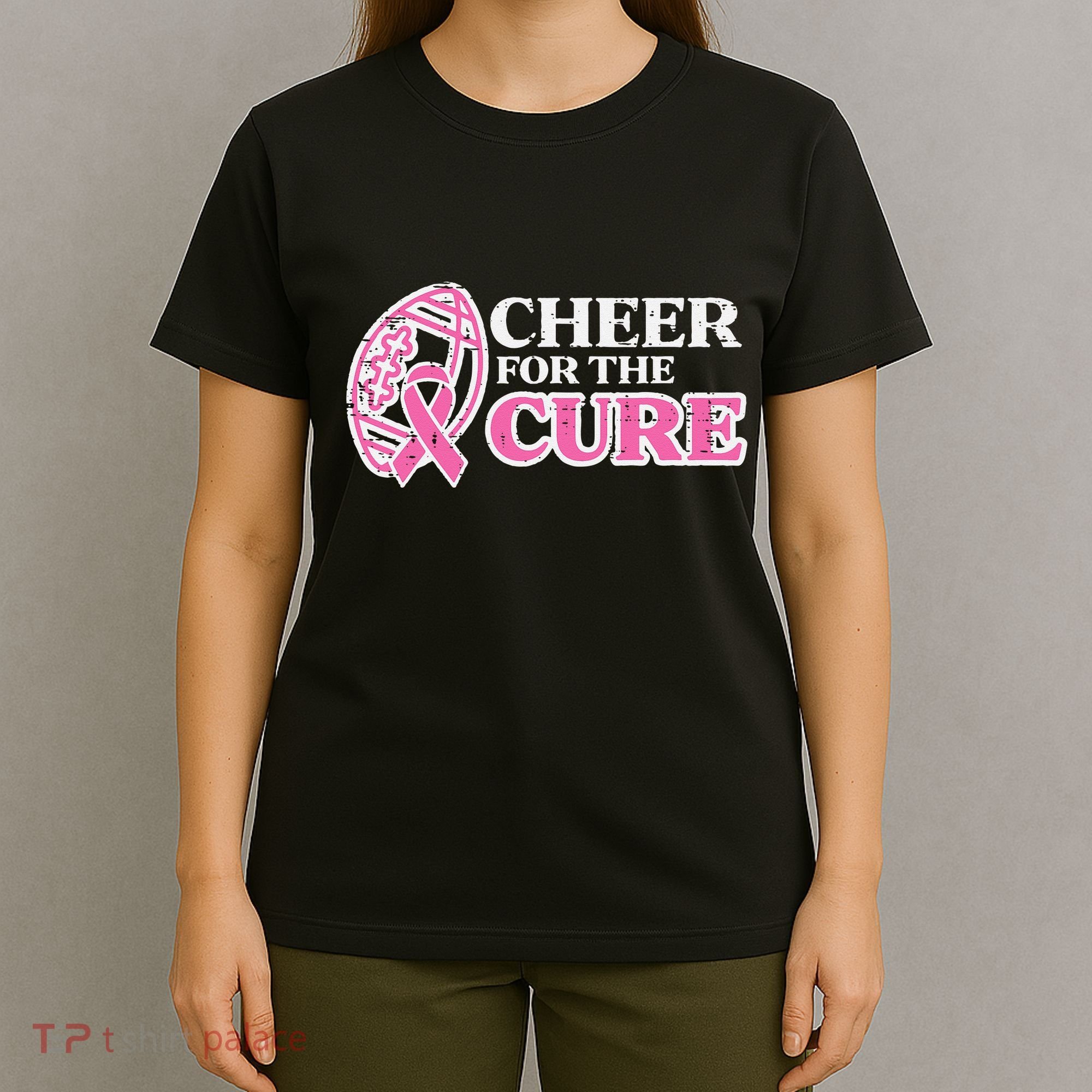 Football Cheer For The Cure Breast Cancer Awareness Ribbon T-Shirt