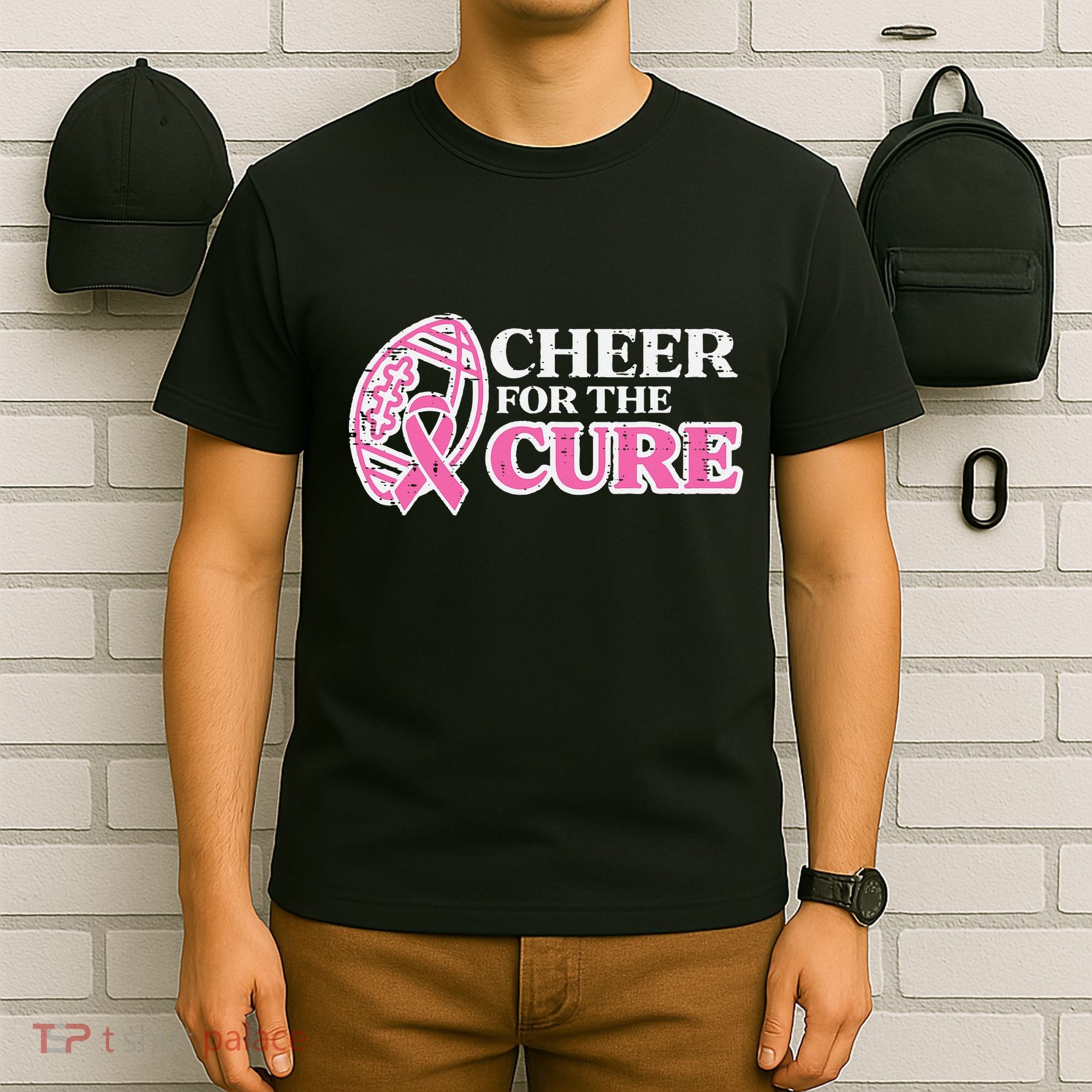 Football Cheer For The Cure Breast Cancer Awareness Ribbon T-Shirt