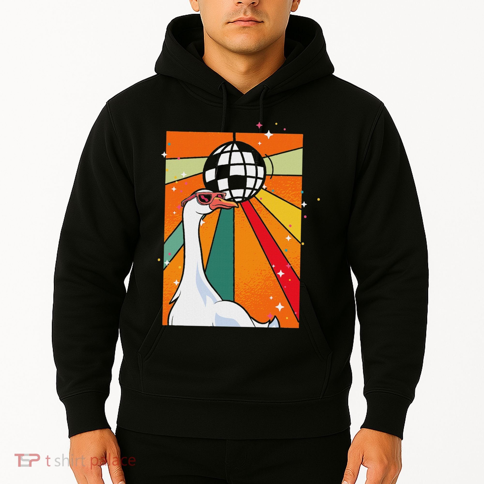 Funny Cool Farm Animal Disco Ball Sunglasses Retro Goose Hoodie