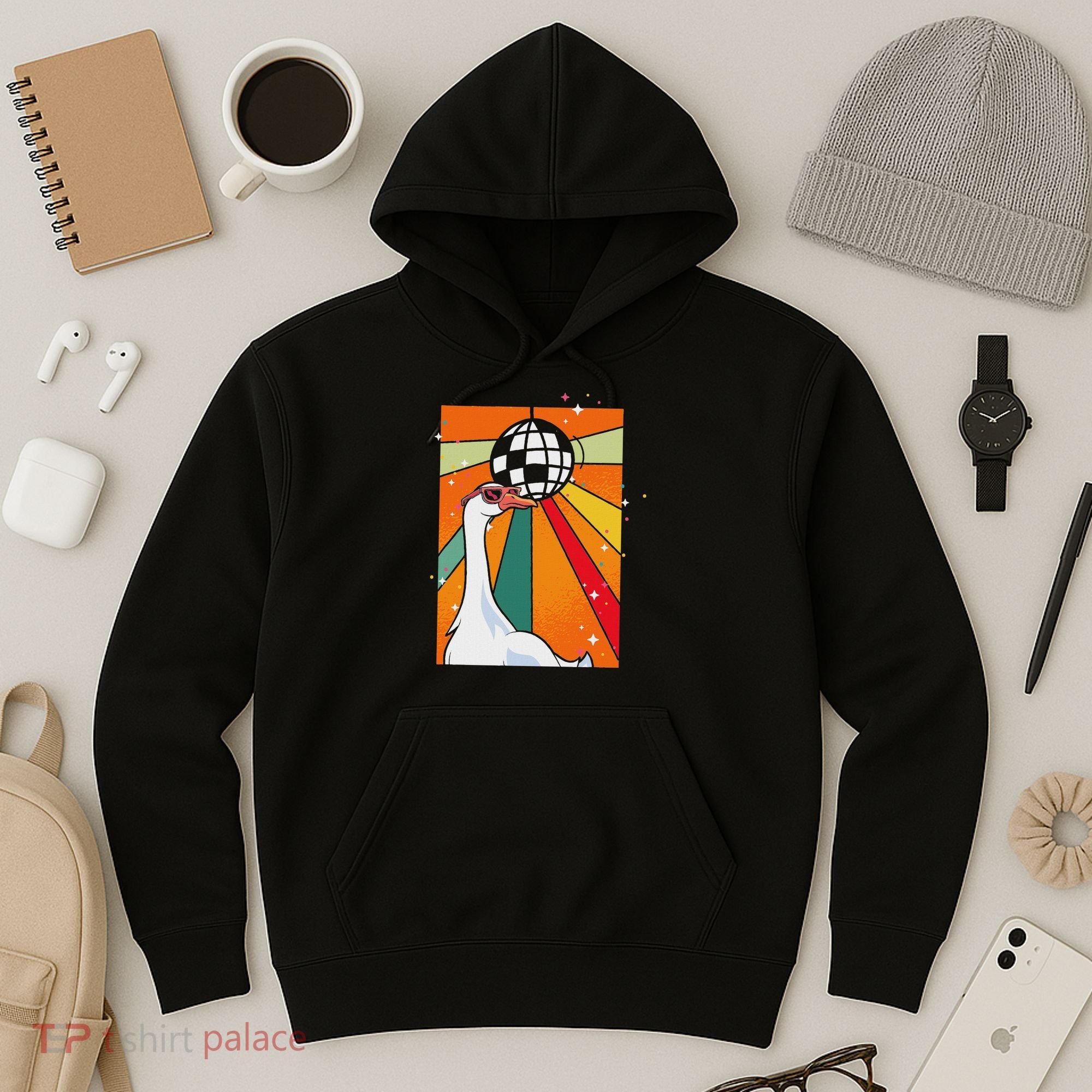 Funny Cool Farm Animal Disco Ball Sunglasses Retro Goose Hoodie