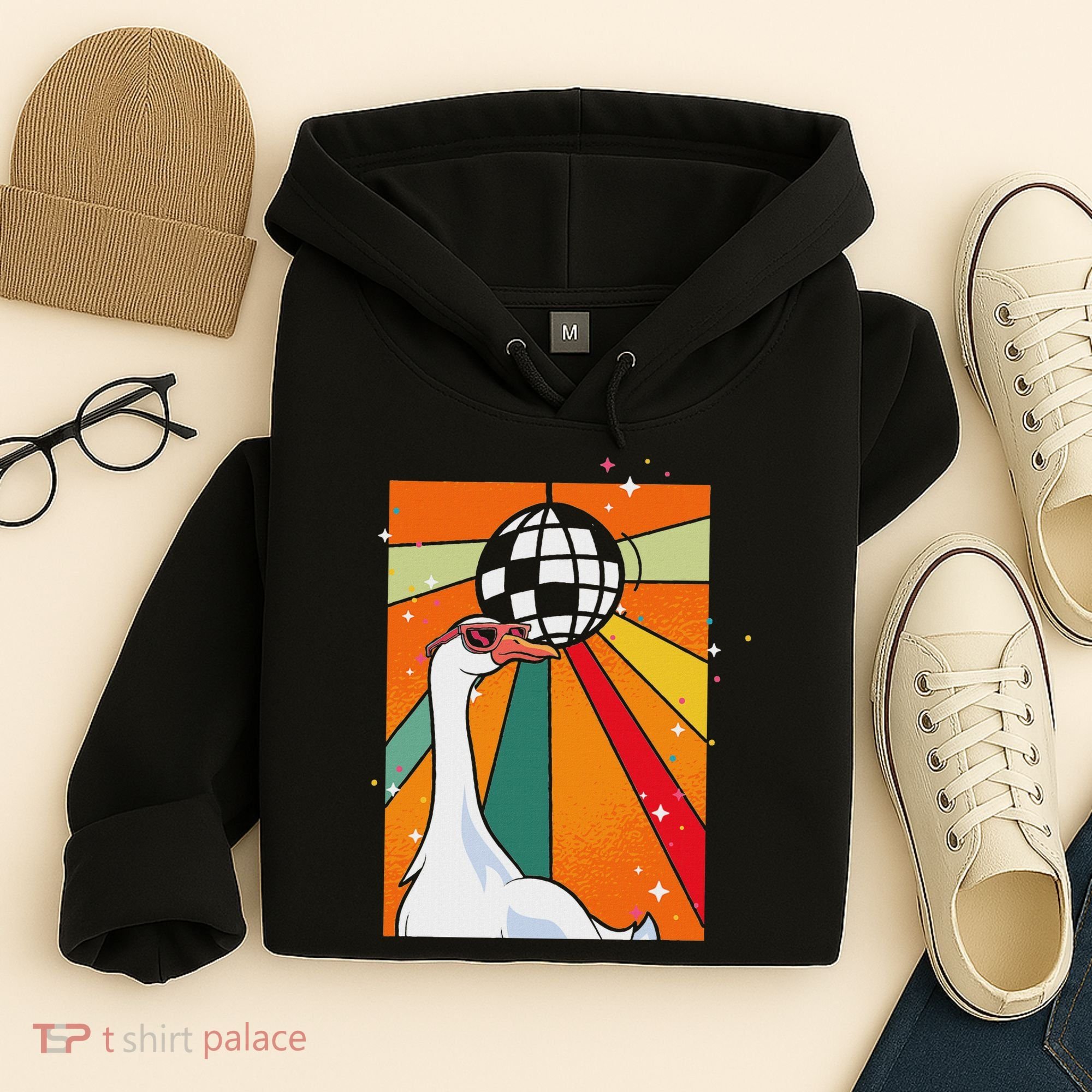 Funny Cool Farm Animal Disco Ball Sunglasses Retro Goose Hoodie
