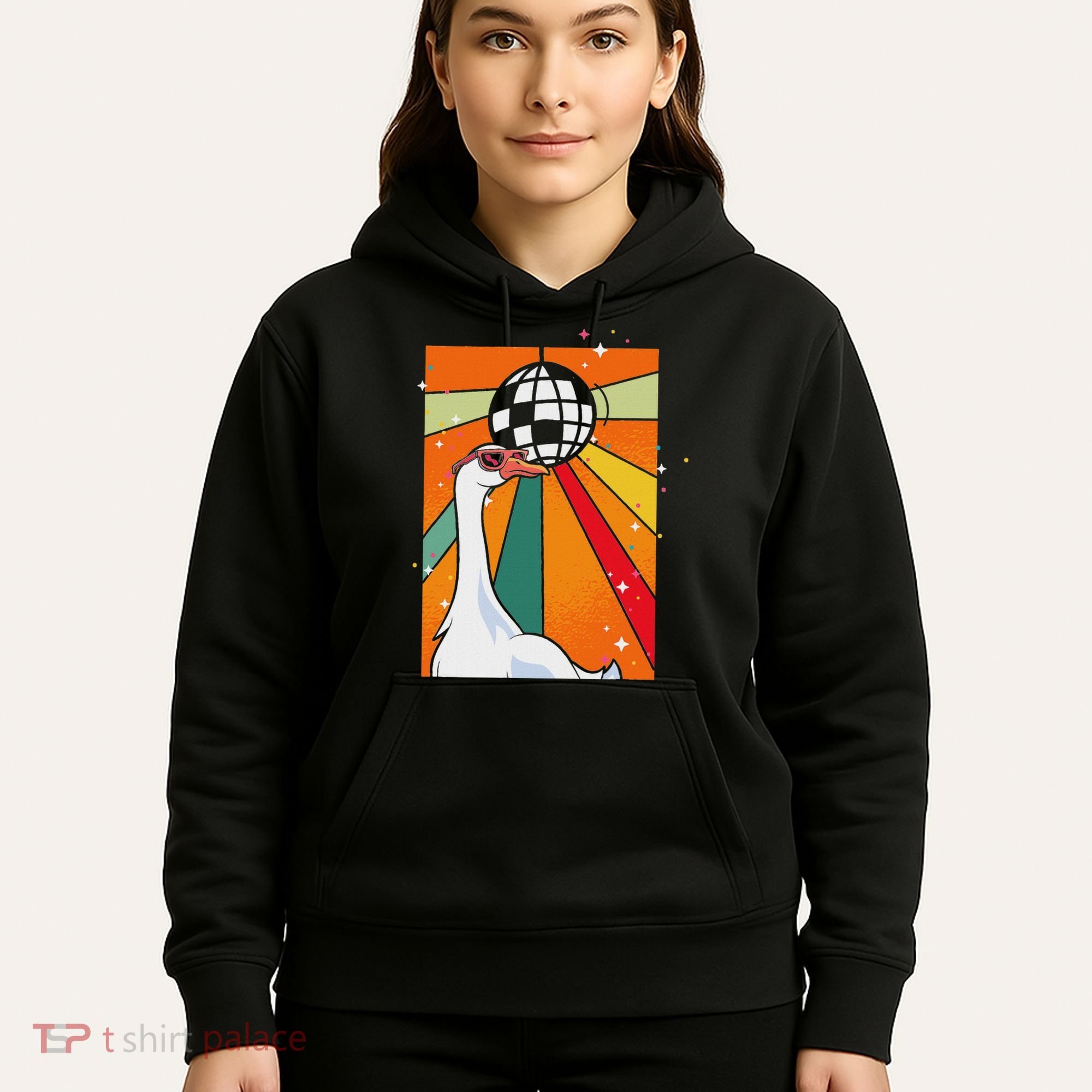 Funny Cool Farm Animal Disco Ball Sunglasses Retro Goose Hoodie