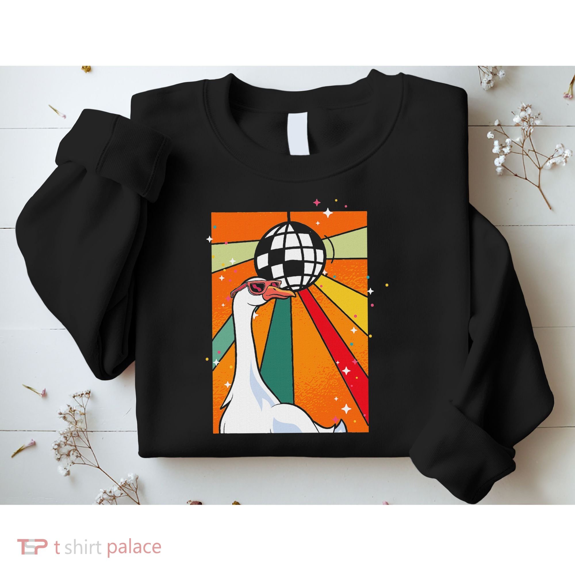 Funny Cool Farm Animal Disco Ball Sunglasses Retro Goose Sweatshirt