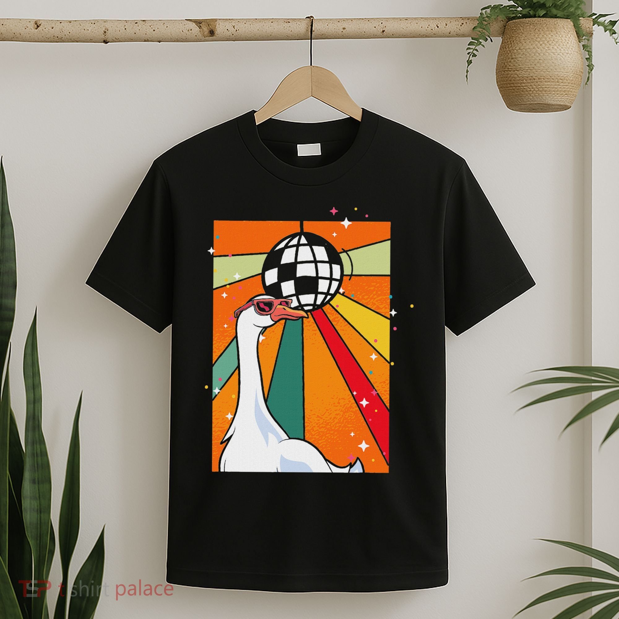 Funny Cool Farm Animal Disco Ball Sunglasses Retro Goose T-Shirt