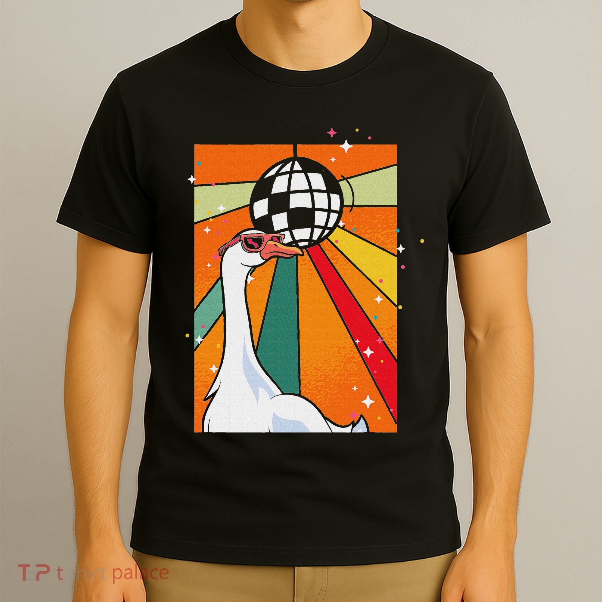 Funny Cool Farm Animal Disco Ball Sunglasses Retro Goose T-Shirt