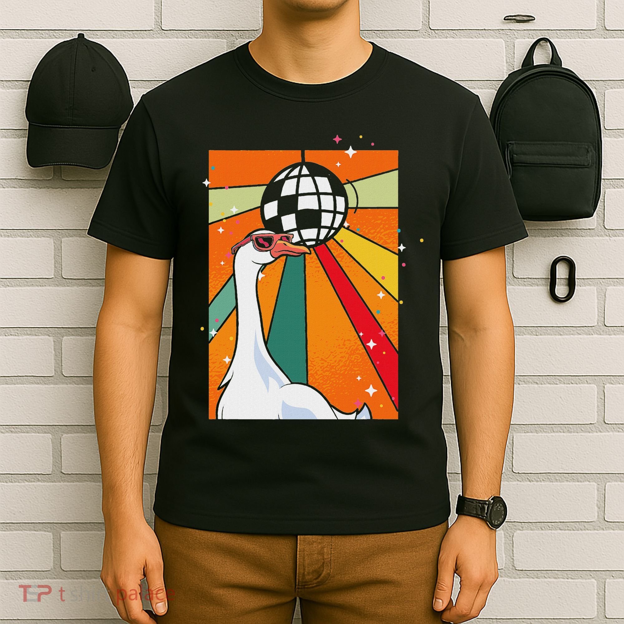 Funny Cool Farm Animal Disco Ball Sunglasses Retro Goose T-Shirt